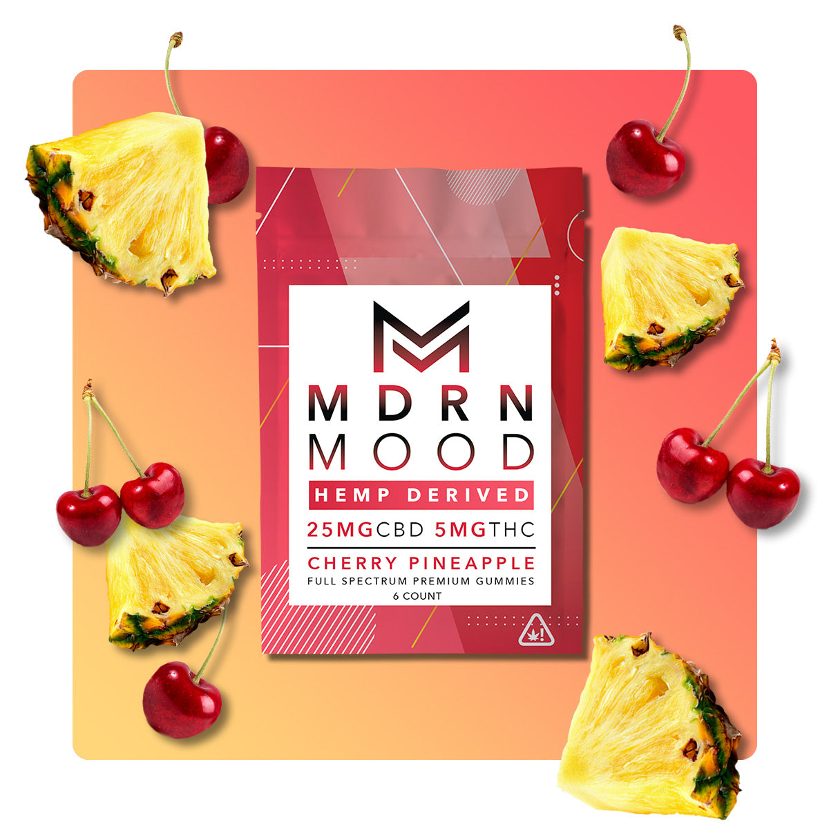 Buy MDRN MOOD Cherry Pineapple Gummies - 25mg CBD & 5mg THC (6ct)